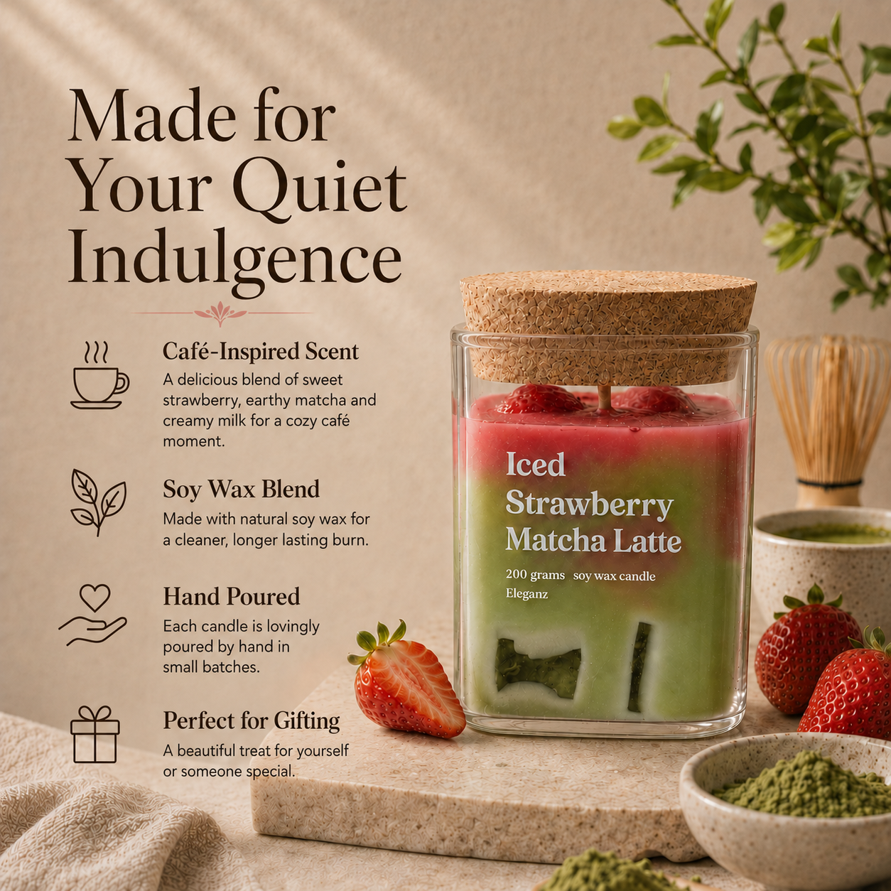 Iced Strawberry Macha Latte Candle